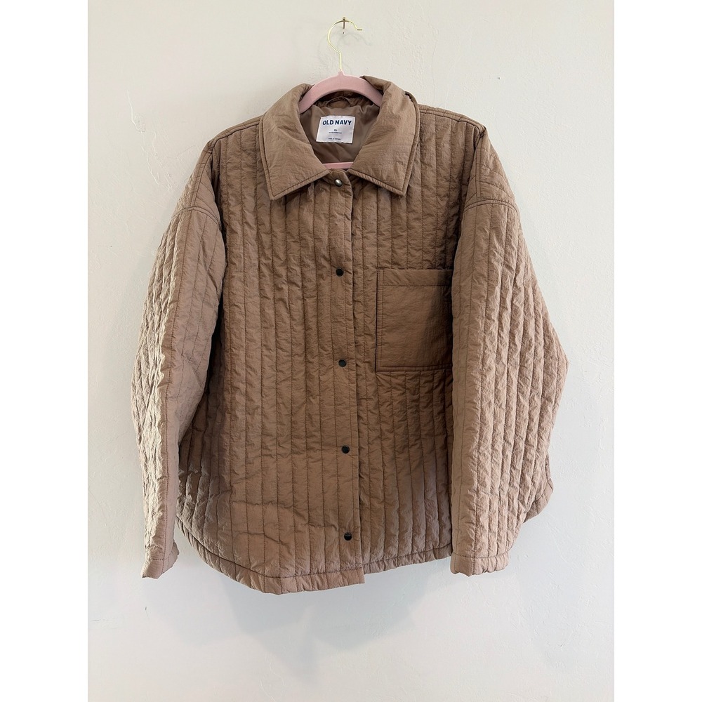 Old Navy Womens XL Tan Saltmarsh Quilted Water-Resistant Snap Front Jacket